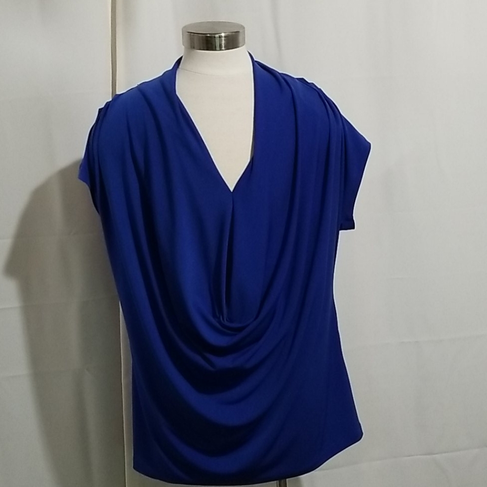 Eci Blue Drape Neck Top XL